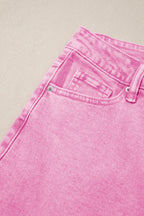 Pink Acid Wash High Waist Uneven Raw Hem Shift Jeans