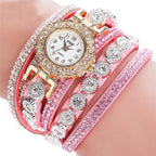 Women’s Rhinestone Bracelet Watch – PU Leather Wrap Quartz Watch (Luxury Fashion)