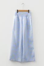 Myosotis Plaid Print Smocked High Waist Womens Loose Pants