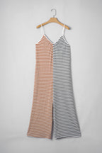 Yellow Stripe Two Tone Contrast Spaghetti Strap Backless Overall