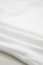 White Lace Trim Cuffed Short Sleeve Textured Shirt