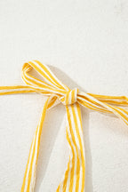 Yellow Stripe Shoulder Tie Smocked Back Wide Leg Casual Romper