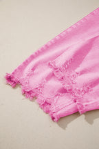 Pink Acid Wash High Waist Uneven Raw Hem Shift Jeans
