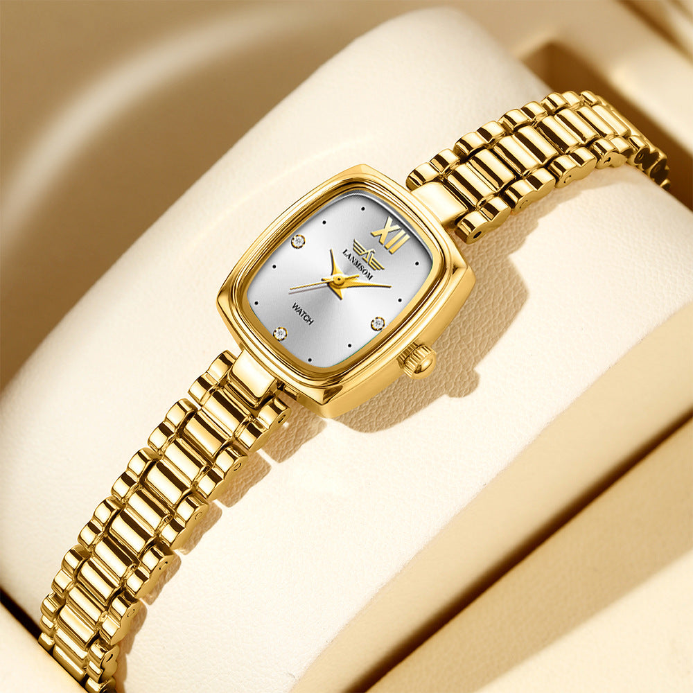 Vintage Petite Gold Watch for Women – Diamond Quartz Luxury Watch (NS-G6)