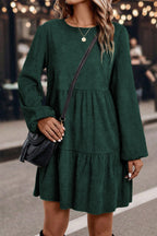 Mist Green Lantern Sleeve Tiered Mini Dress
