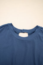 Ashleigh Blue Knit Open Back Cap Sleeve Drawstring Elastic Waistband Romper