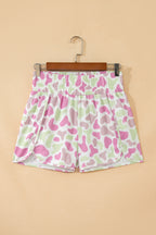 Green Camouflage Print Shirred High Waist Athleisure Shorts