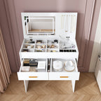 Flip Top Vanity Desk with LED Mirror & Power Outlet – Makeup Table with Storage (White)