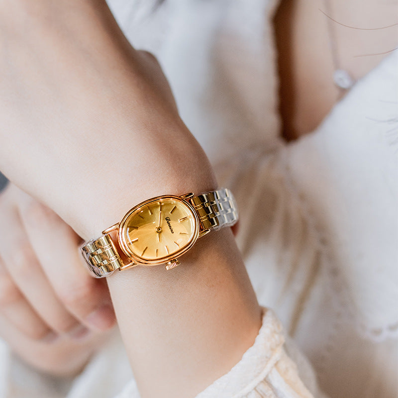 Oval Antique Steel Watch for Women – Slim Vintage Style Wristwatch