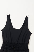 Black Plain Sleeveless Loop Drawstring Cinched Waist Romper