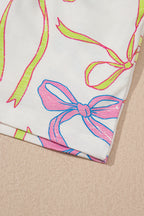 White Cheerful Bow Print Elastic Pull On Casual Shorts