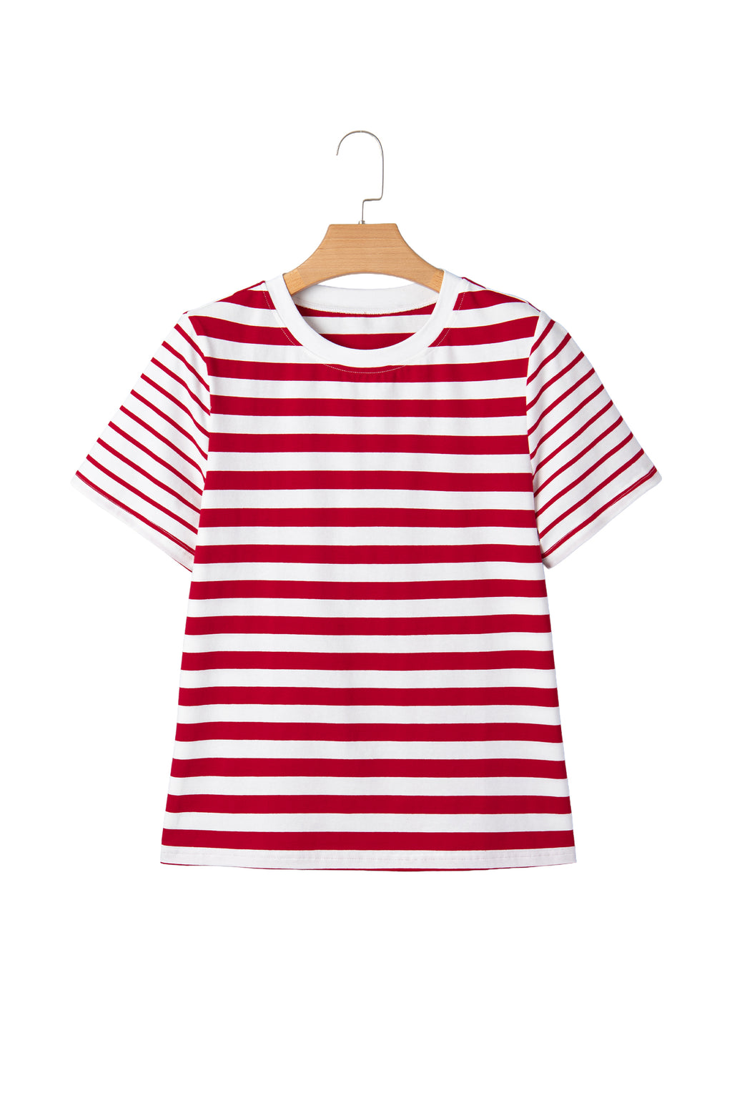 Red Stripe Patchwork Round Neck T Shirt