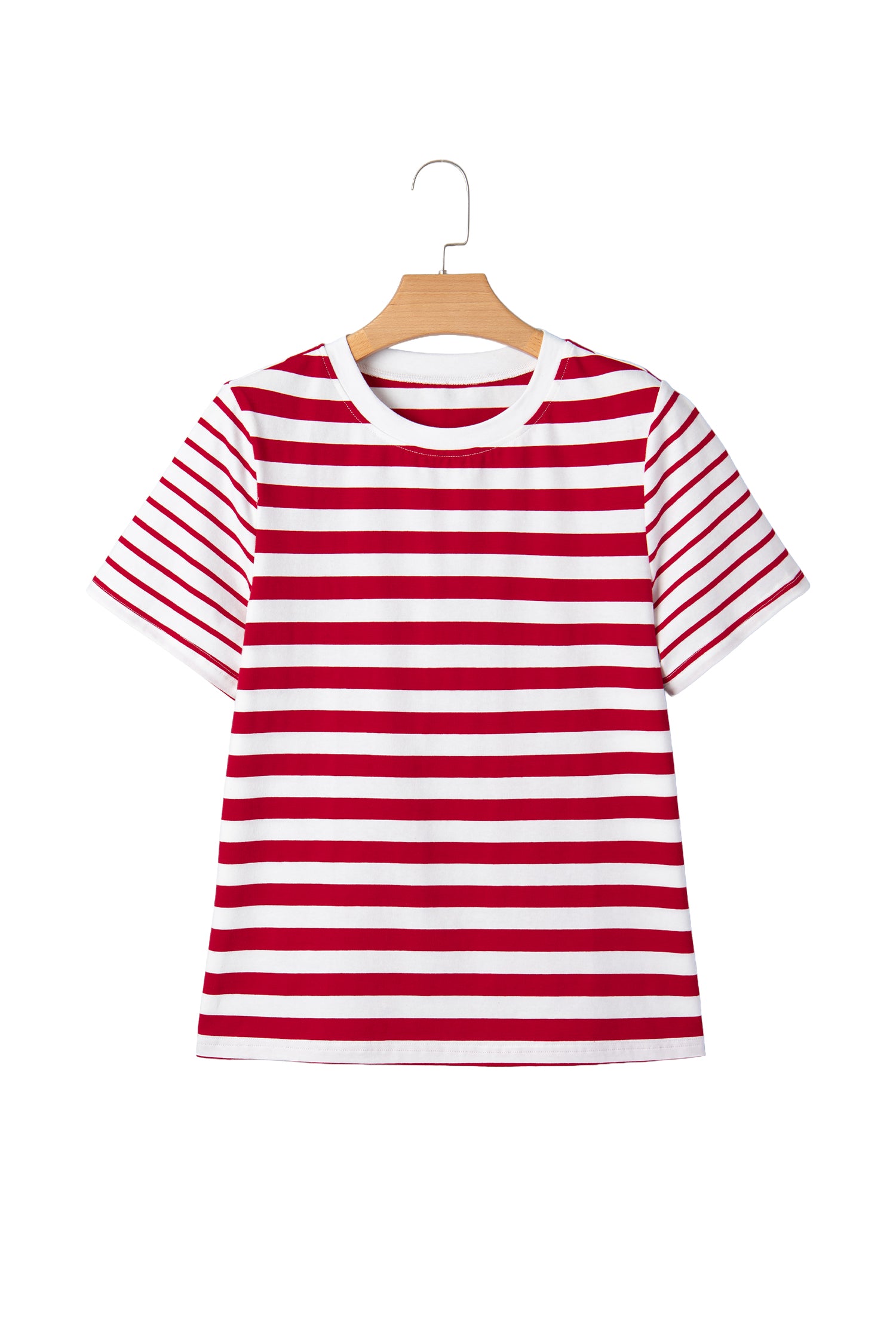 Red Stripe Patchwork Round Neck T Shirt