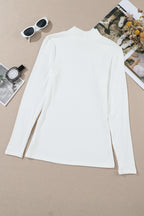 White Ribbed Knit High Neck Long Sleeve Top
