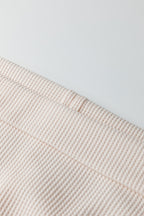 Beige Solid Color Waffle Knit Asymmetric Neck Long Sleeve Top