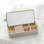 Simple Mirror Jewelry Box – Velvet Organizer Storage Case for Bedroom