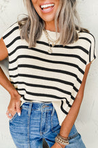 White Side Slits Crewneck Short Sleeve Sweater Tee
