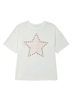 Beige Star Print Stud Detail Cotton Jersey Top