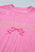 Bonbon Sweet Girl Embroidered Graphic Rib Textured Top