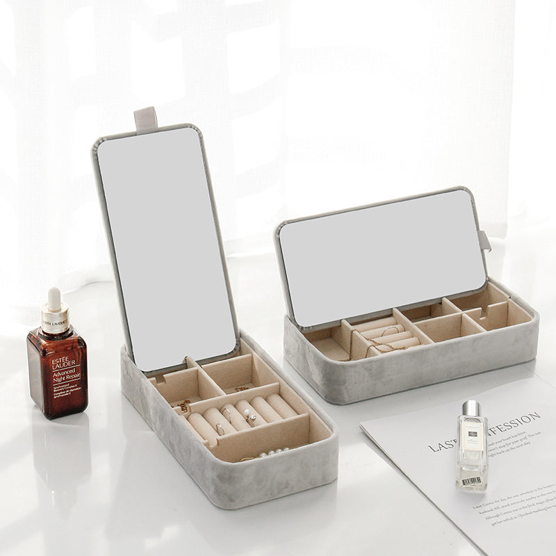 Simple Mirror Jewelry Box – Velvet Organizer Storage Case for Bedroom