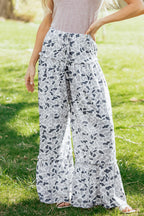 Beige Camo Print Wide Leg Casual Pants