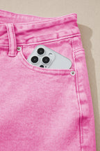 Pink Acid Wash High Waist Uneven Raw Hem Shift Jeans
