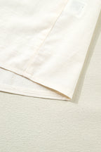 Beige Contrast Color Trim Button Down Long Puff Sleeve Shirt