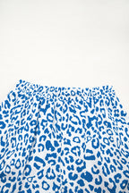 Blue Leopard Elastic Waistband Lace up Contrast Trim Casual Shorts