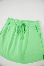 Light Green French Terry Drawstring Elastic Waistband Mini Skort with Pockets