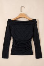 Black Floral Lace Off-shoulder Long Sleeve Slim Top