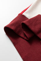Fiery Red Color Block Patchwork Snap Button Polo Sweatshirt
