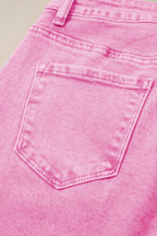 Pink Acid Wash High Waist Uneven Raw Hem Shift Jeans