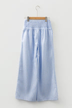 Myosotis Plaid Print Smocked High Waist Womens Loose Pants