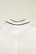 Beige Contrast Color Trim Button Down Long Puff Sleeve Shirt